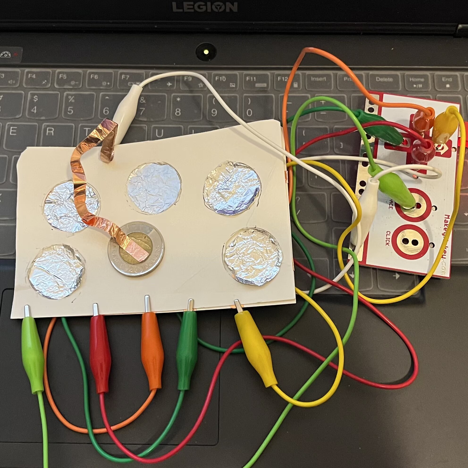 Completed circuit that connects to Makey Makey
