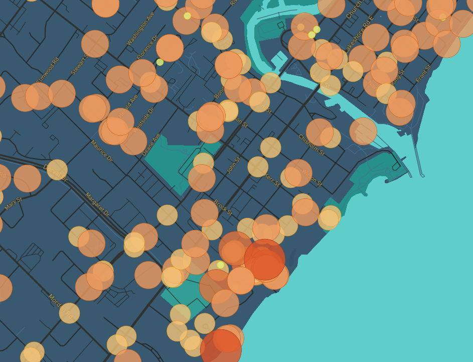 Bivariate data tutorial - data driven circles of coyote encounters